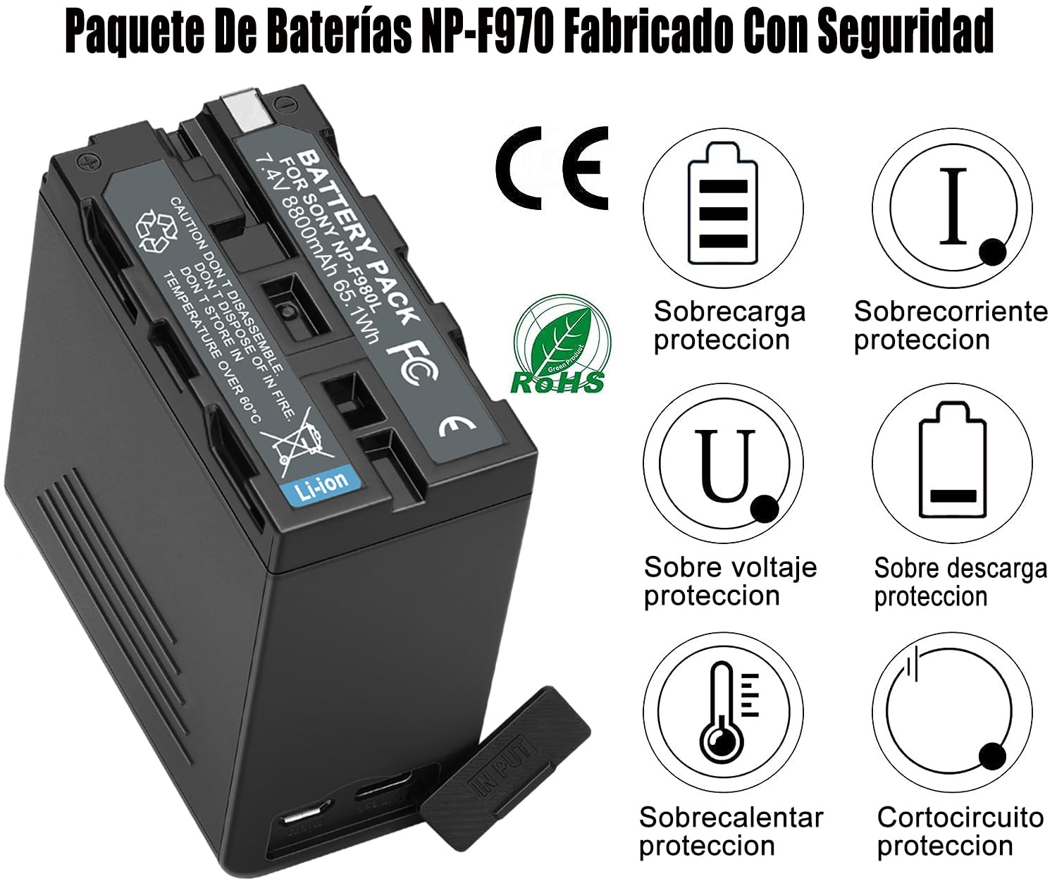 JYJZPB 2pcs 8800mAh NP-F970 Batería de Reemplazo para Sony NP-F970 NP-F960 NP-F950 F750 F770 F550 F530 F330 F570, con Pantalla LCD y Puerto de Salida USB
