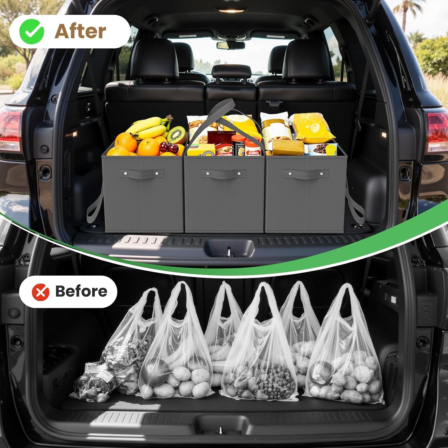 WISELIFE Reusable Grocery Bags 3 Pack - Collapsible Tote Shopping Bags with Sturdy Handles & Bottom to Stands Upright, Grey - Image 5