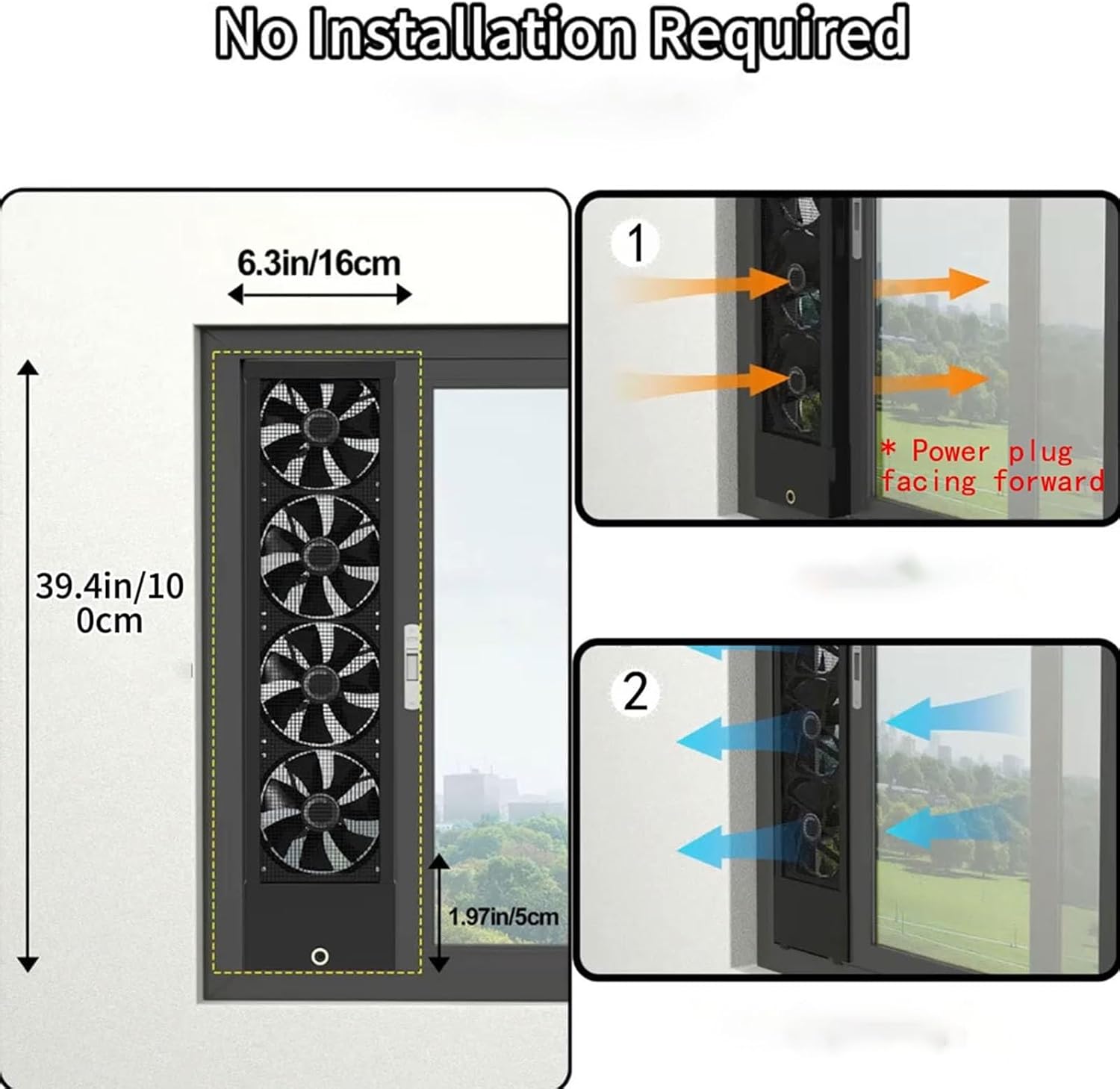 39.4-41.5 Inch Vertical Window Fan For Sliding Windows Mute Stepless Speed Control (0-2800 Rpm) Window Exhaust Fan Waterproof Vertical Window Fan With Living Rooms Bedroom Attics Garages