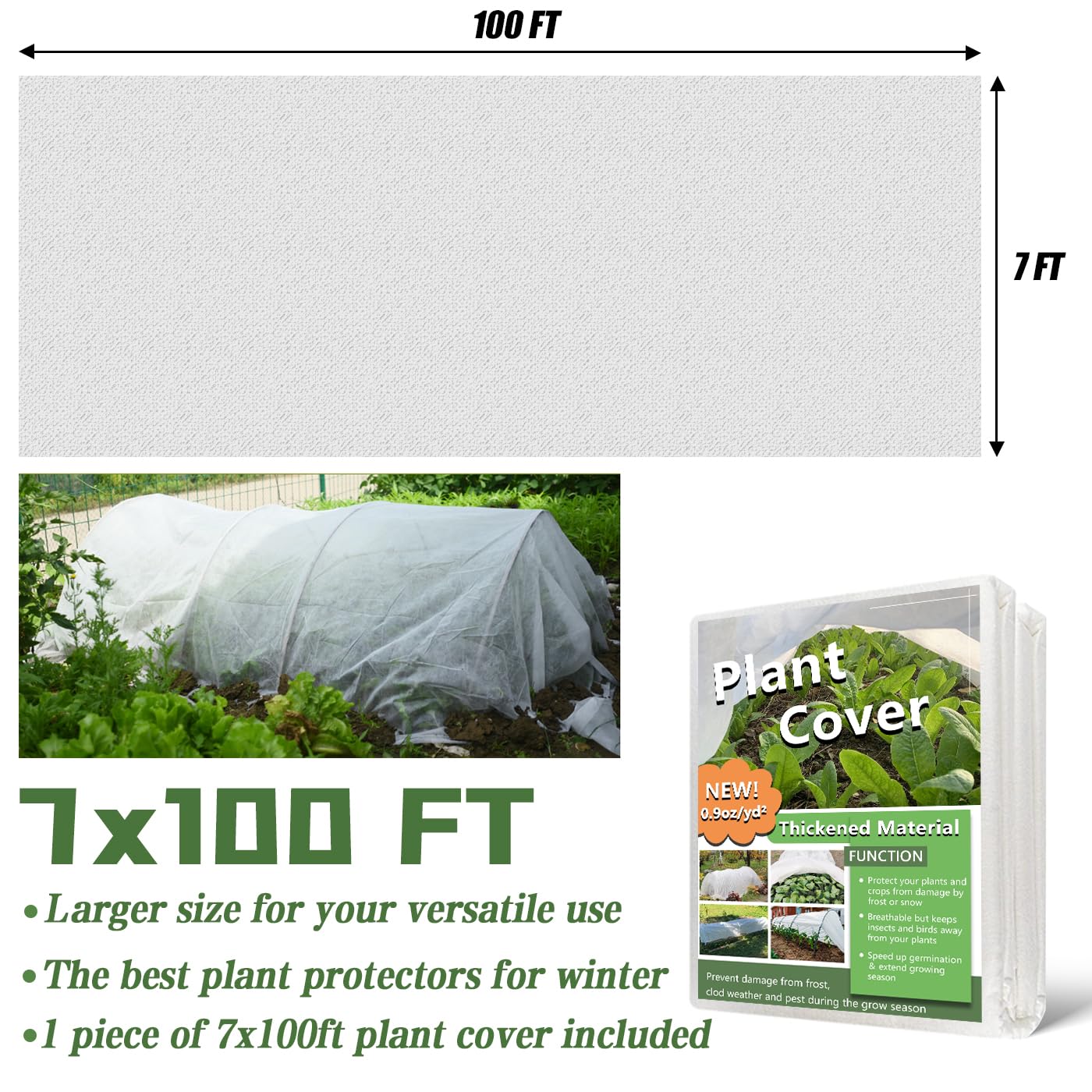 Cubiertas para plantas de 7 x 100 pies, tela gruesa para plantas al aire libre, mantas de plantas de invierno y cubiertas de heladas para protección contra heladas de jardín, cubierta de fila flotante