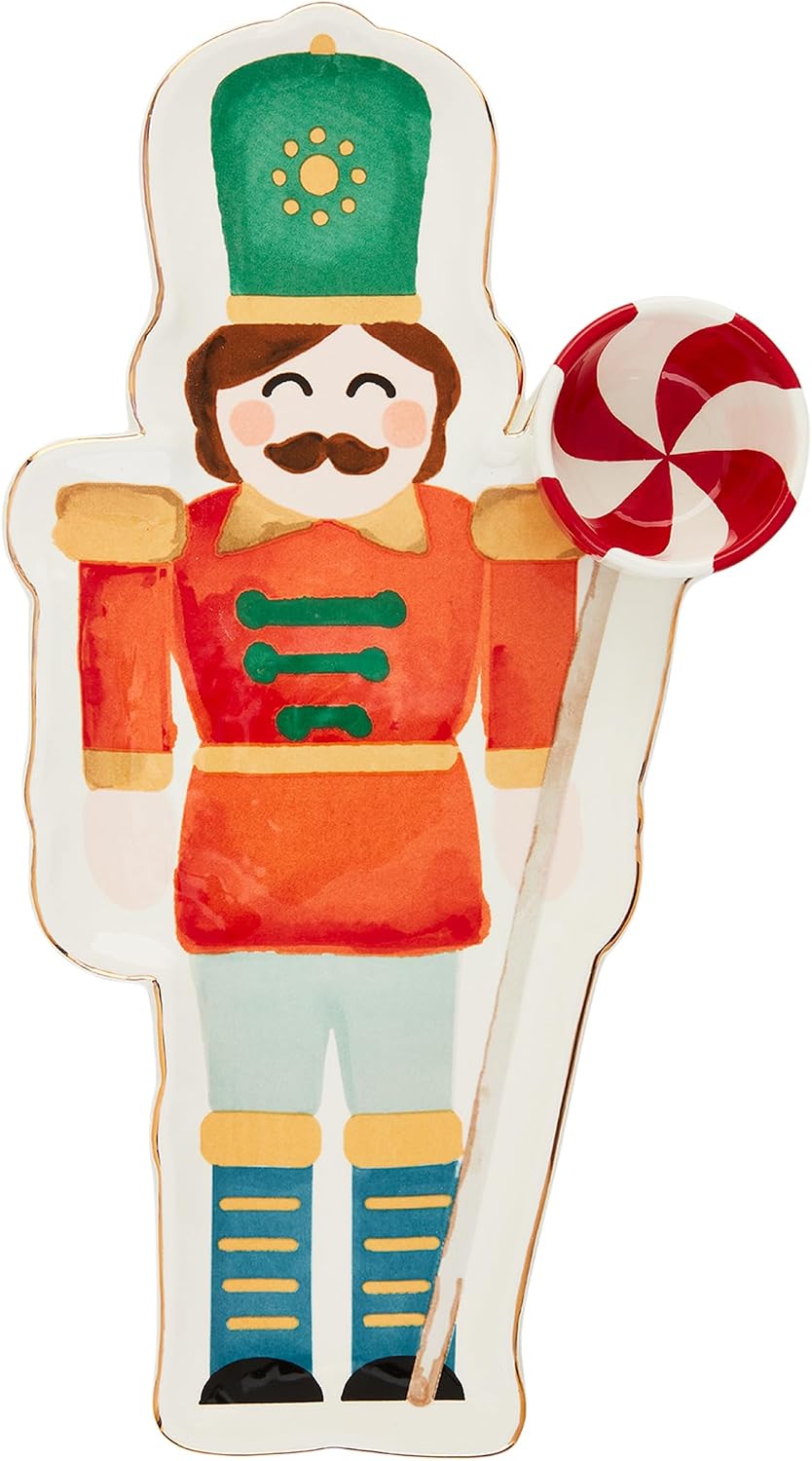 Mud Pie Nutcracker Chip And Dip; chip 16 1/2" x 8 3/4" | dip 2 1/4" x 3" dia