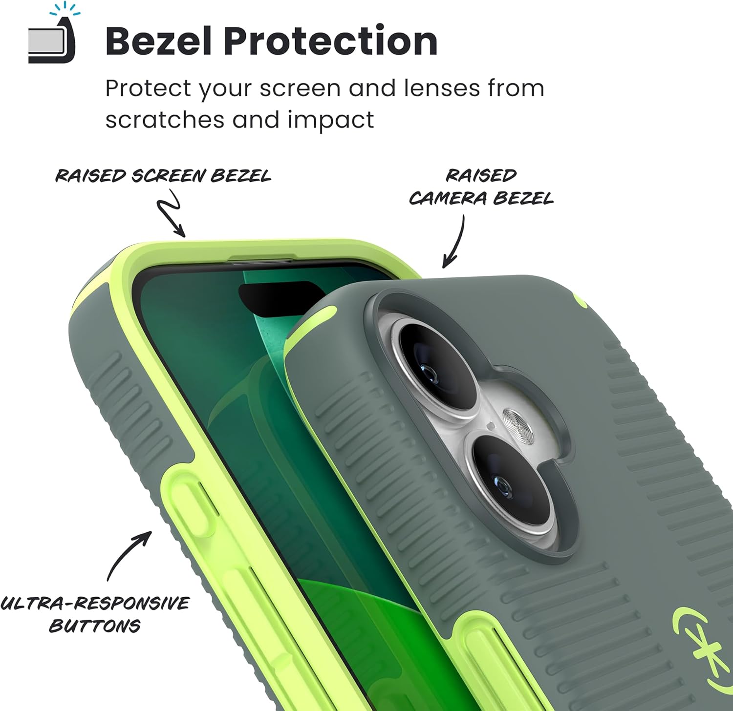 Speck CANDYSHELL Grip +MS Case for iPhone 17 - NEO DRAB/Glow Green | Slim Protective Grip | Drop Protection | MagSafe Compatible