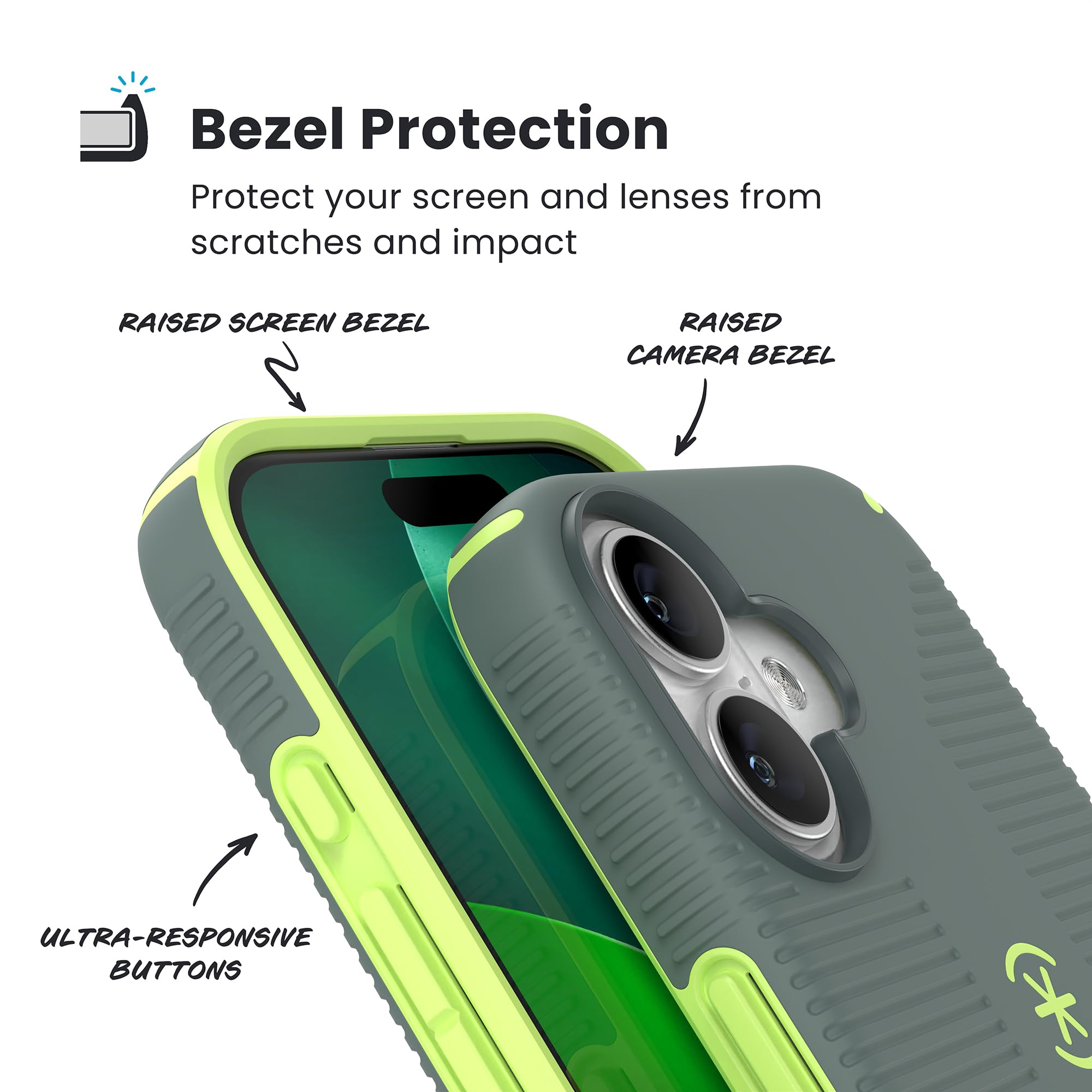 Speck CANDYSHELL uchwyt + etui MS do iPhone'a 17 - NEO DRAB/świecąca zieleń | wąski uchwyt ochronny | ochrona przed upadkiem | kompatybilne z MagSafe