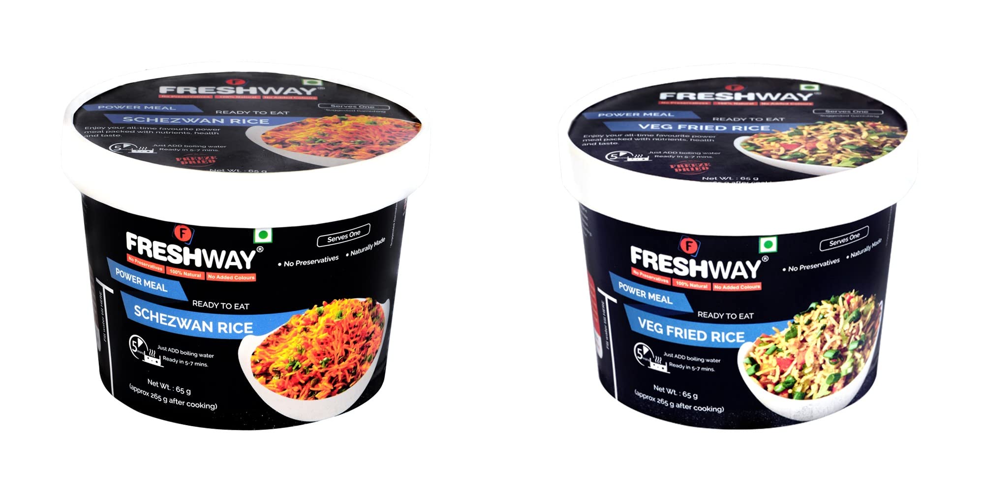 Freshway Pack of 2 (Veg Fried Rice & Schezwan Rice) Ready to Eat Freeze Dried Products with No Added Preservative & Colors