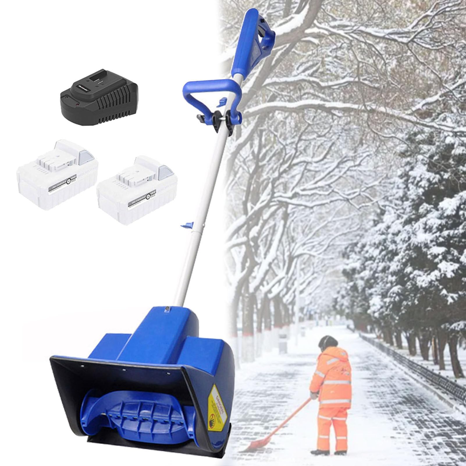 Pala da neve elettrica senza fili, ricaricabile, con distanza di lancio di 6 m, spazzaneve a batteria con asta telescopica, ideale per uso esterno