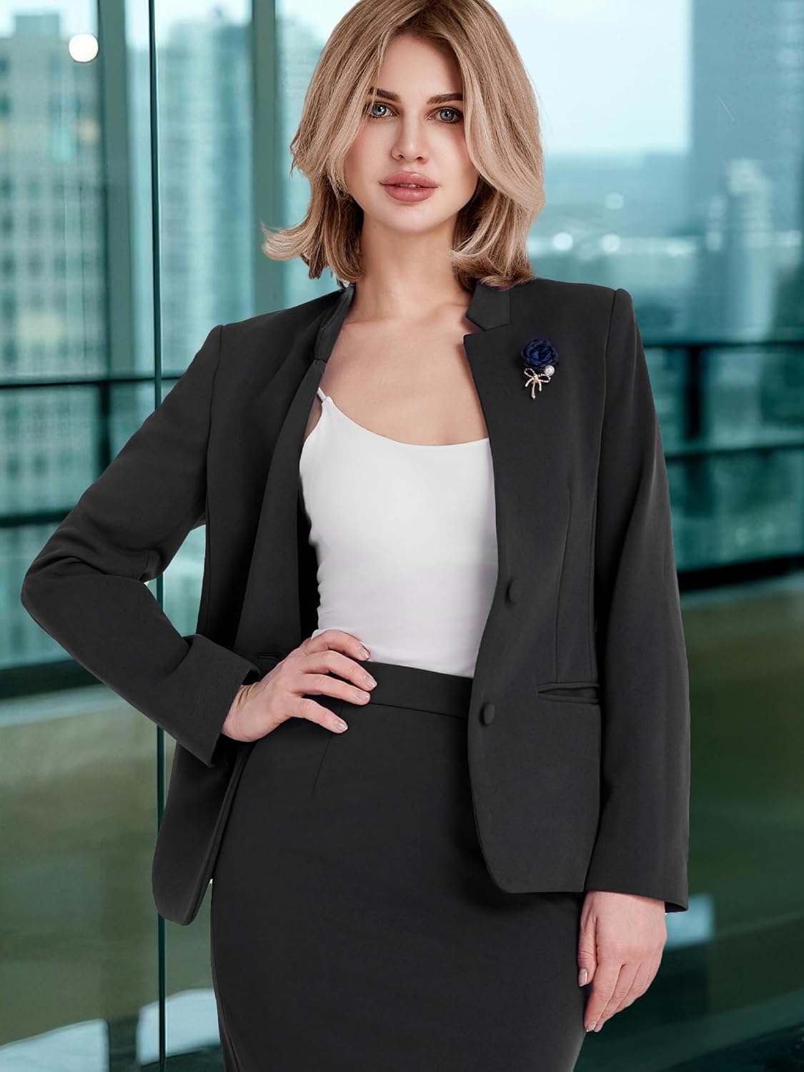 Women's 2 Piece Suit Skirt Set Business Office Work Blazer Jackets and Pencil Skirt with Slit - Image 6