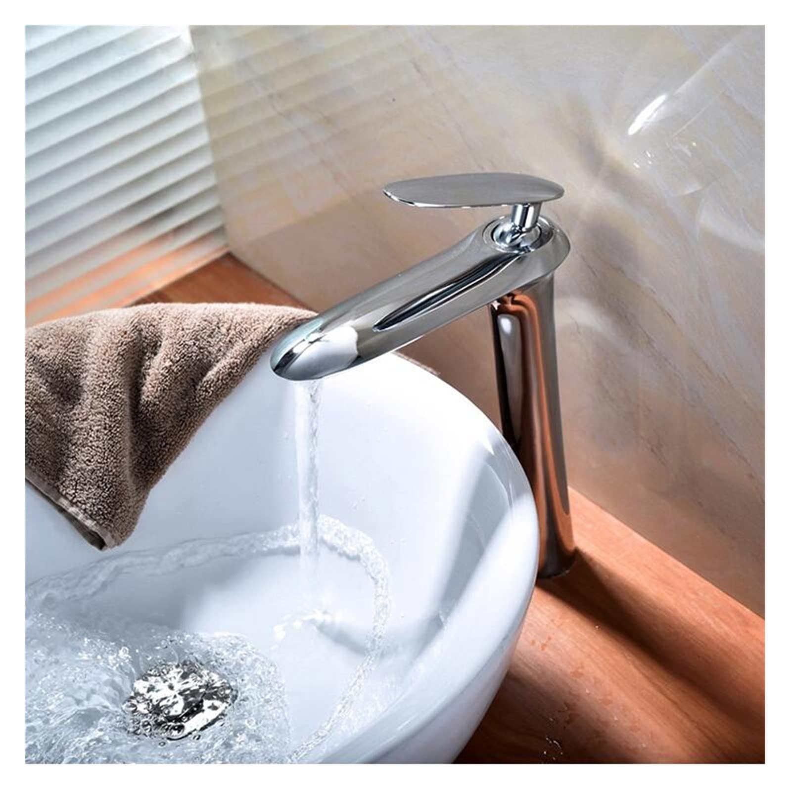 Robinet lavabo salle de bain chrome long mitigeur eau chaude et froide vasque