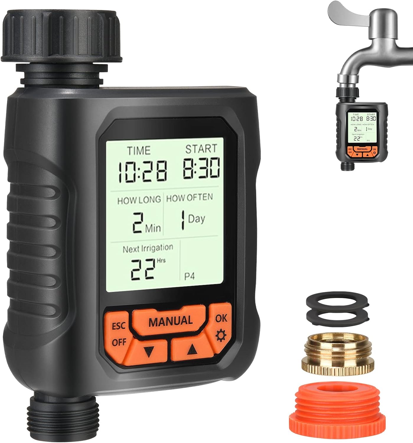 Water Timer for Irrigation, Water Sprinkler Timer with 4 Watering Programs, Digital Programmable