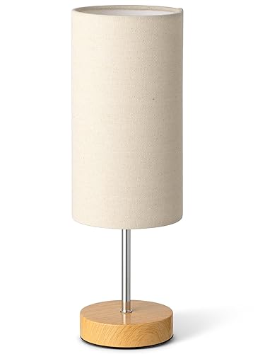 Small Bedside Table Lamp for Bedroom Nightstand, Round Linen Shade