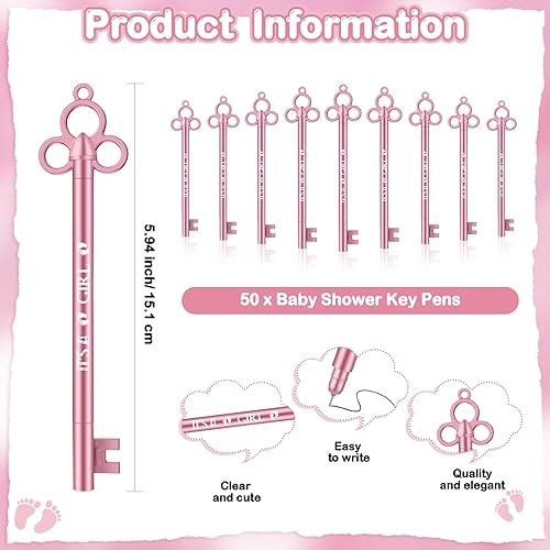 Miniatura 9 de Geyoga 50 juegos de recuerdos de fiesta de baby shower, 50 bolígrafos elegantes con forma de llave, bolígrafos de tinta de gel, 50 tarjetas de