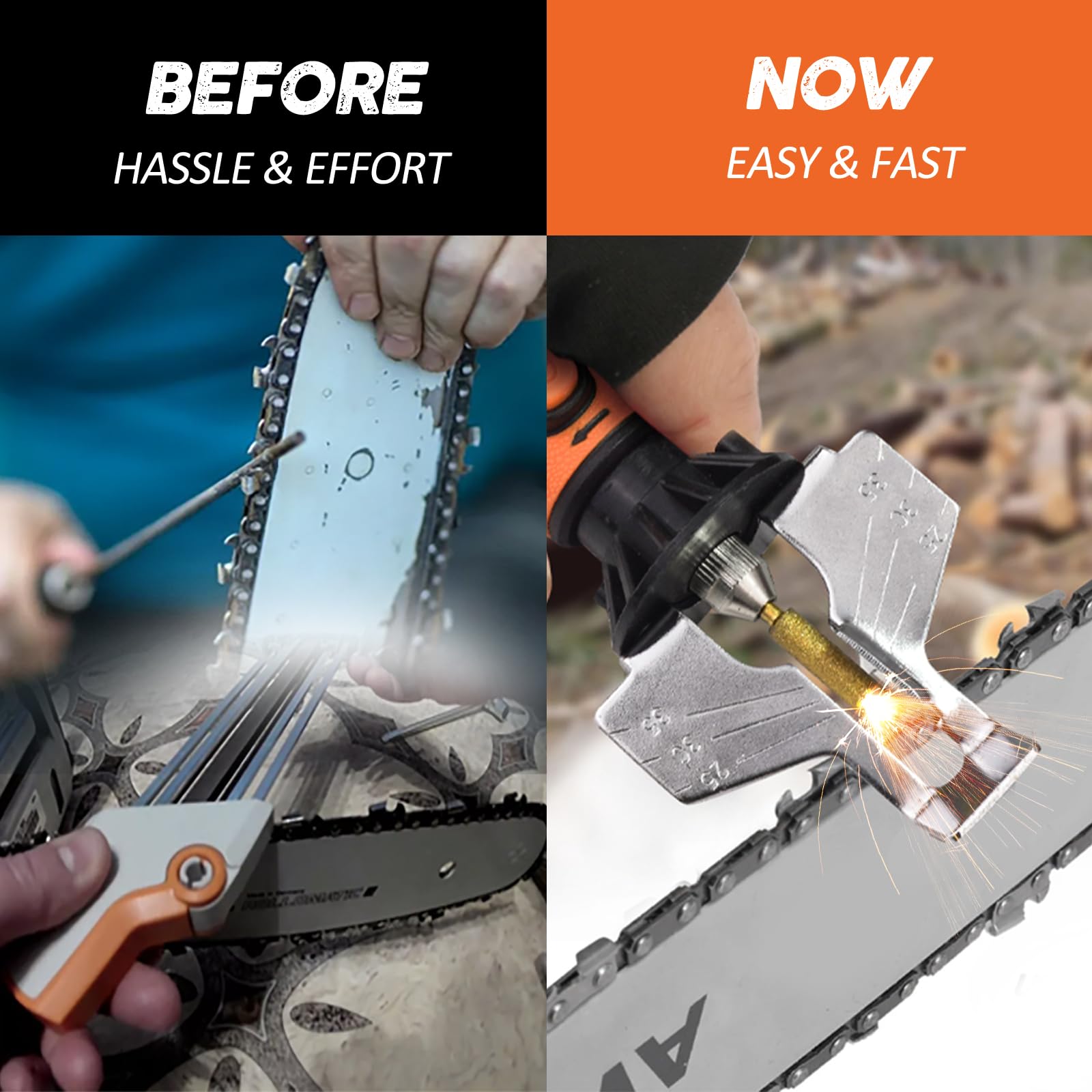 STKR Sharpene - Kit per affilare motosega elettrica con 7 punte diamantate rivestite in titanio, chiave inglese ed eBook, borsa per la conservazione e guanti di sicurezza, ottima idea regalo