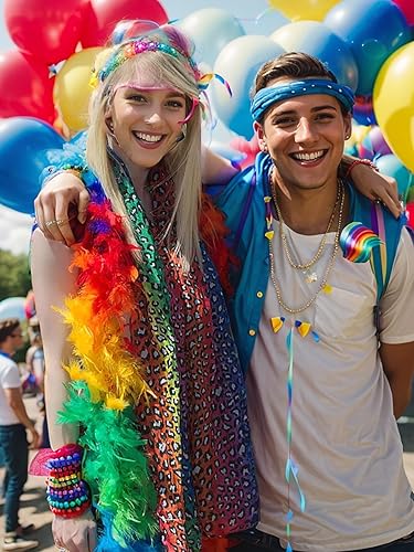 Vista 4 de Boas de plumas coloridas de 1.59 oz, boa de plumas de 6.6 pies para mujer, para bailar, boda, fiesta, Halloween, con lentes de sol de corazón