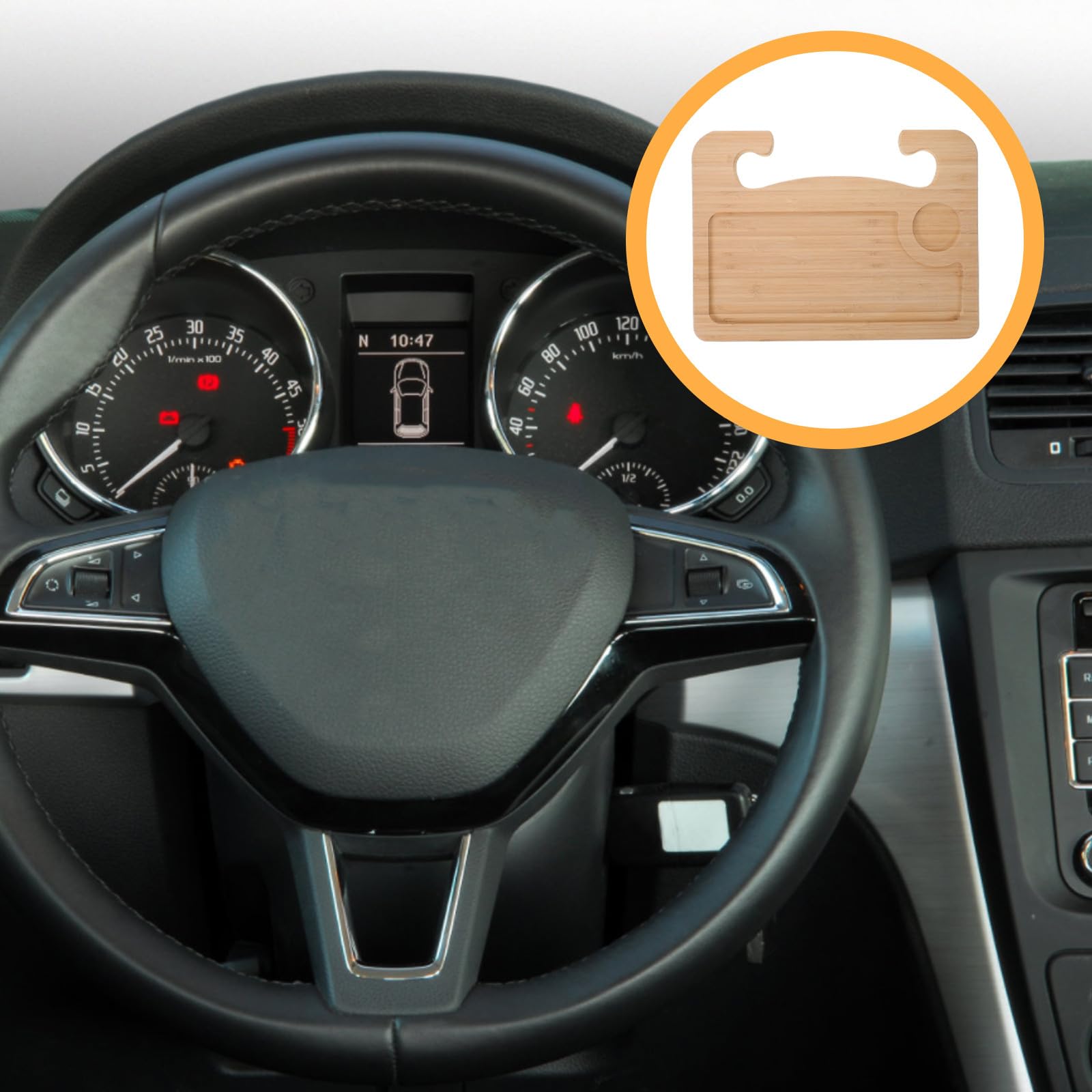 STOBAZA Holz Auto Lenkradablage 40x29,5cm Multifunktionaler Getränkehalter und Computerständer für Auto Büro Zuhause