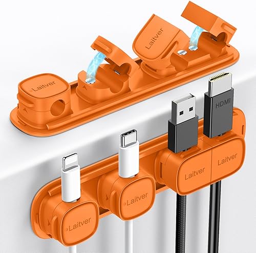 Miniatura 10 de Paquete de 6 clips magnéticos para cables [apertura/bloqueo en 1s], organizador y soporte de cables Laitver con adhesivo fuerte para gestión de