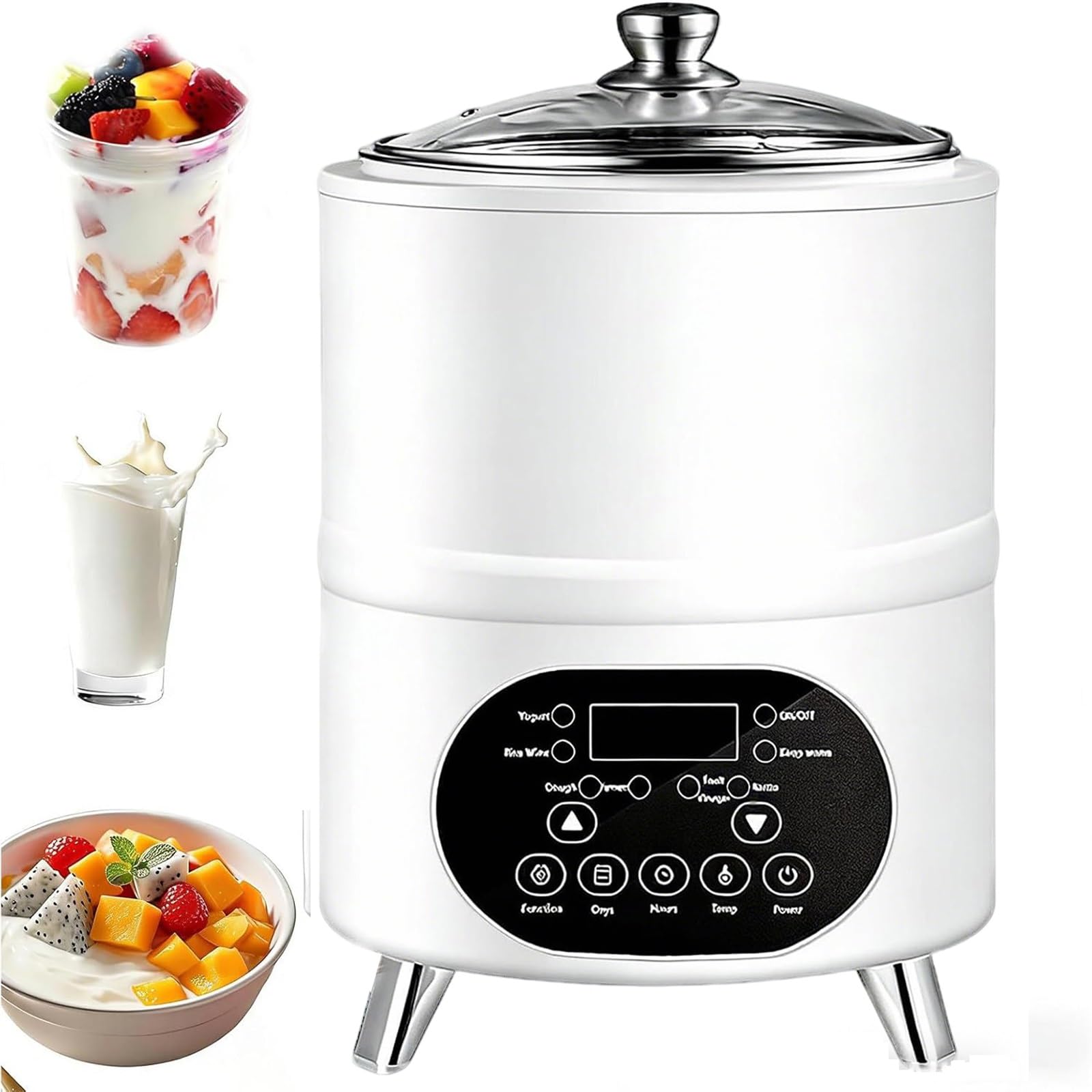 Yogurtiera Automatica 8L/12L – Schermo LCD, Riscaldamento Circolare 360°, Regolazione Tempo/Temperatura, Design Facilmente Smontabile, 400W/600W, Per Yogurt Greco Senza Lattosio(White,12L)