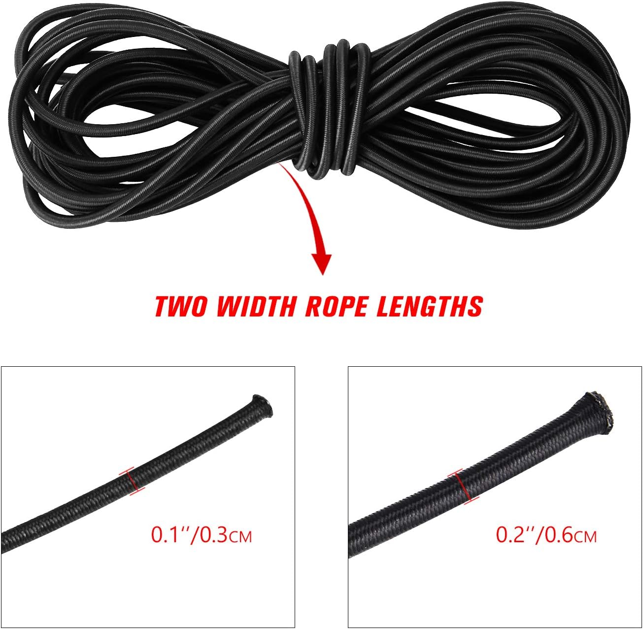 TOBWOLF Kayak Bungee Kit with 5m 6mm Elastic Bungee Cord Rope, 1/4″ x 32′, 1/8″ x 32′ Kayak