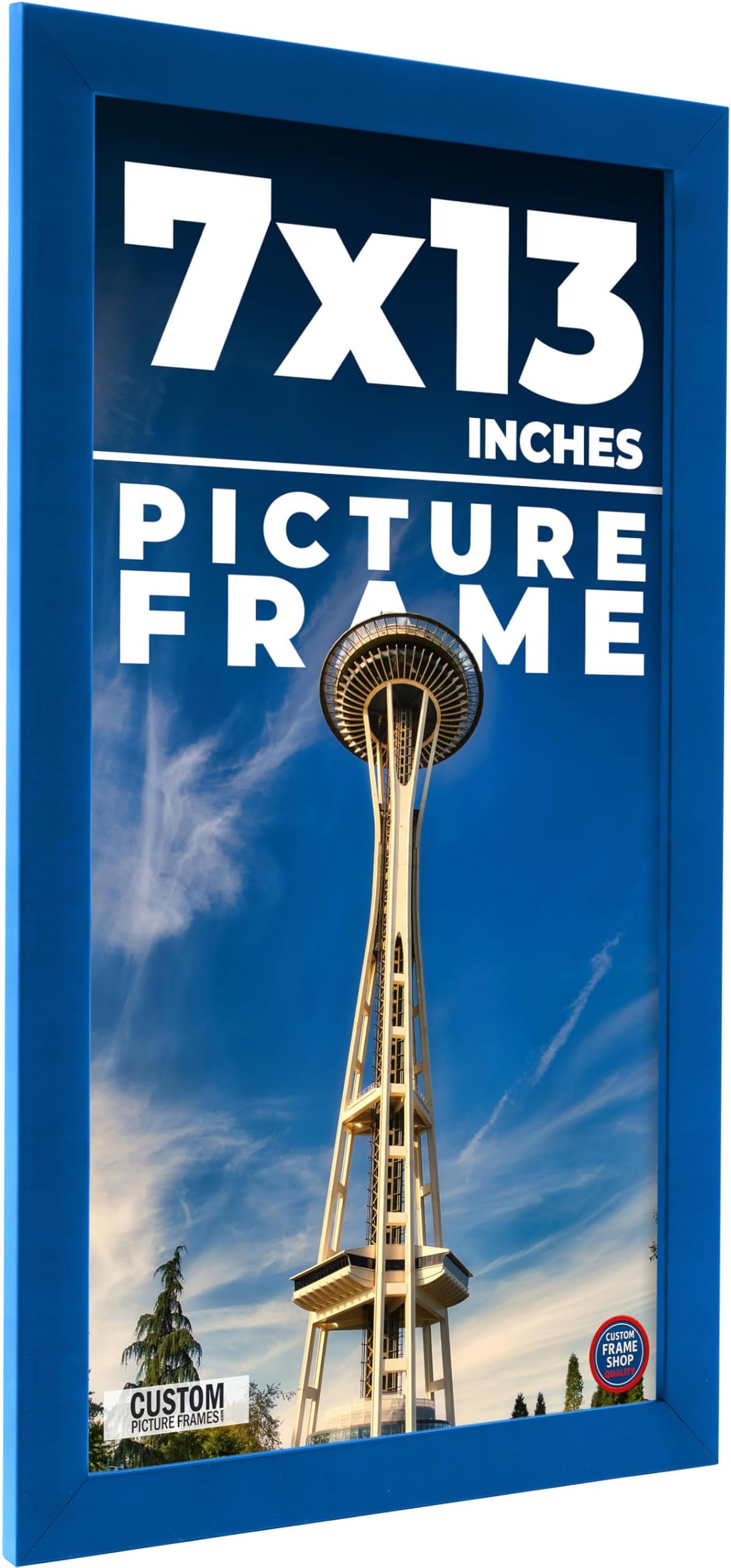 7x13 Frame Blue Indigo Solid Wood Picture Frame Width 0.75 Inches | Interior Depth 0.625 Inches | Indigo Cielo Contemporary Frame | Complete with UV Acrylic, Foam Board Backing & Hanging Hardware