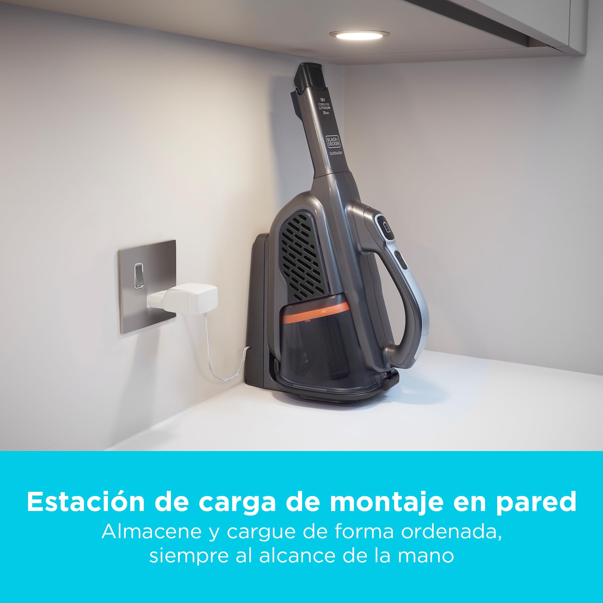 Black+Decker Aspirador de Polvo sin Cable de 18 V con batería de 36 WH y estación de Carga, BHHV520BT-QW