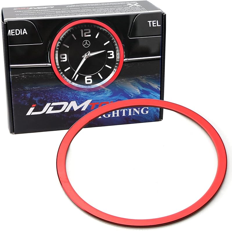 Moldura do relógio analógico do painel iJDMTOY em alumínio vermelho para Mercedes-Benz W205, W213 e X205