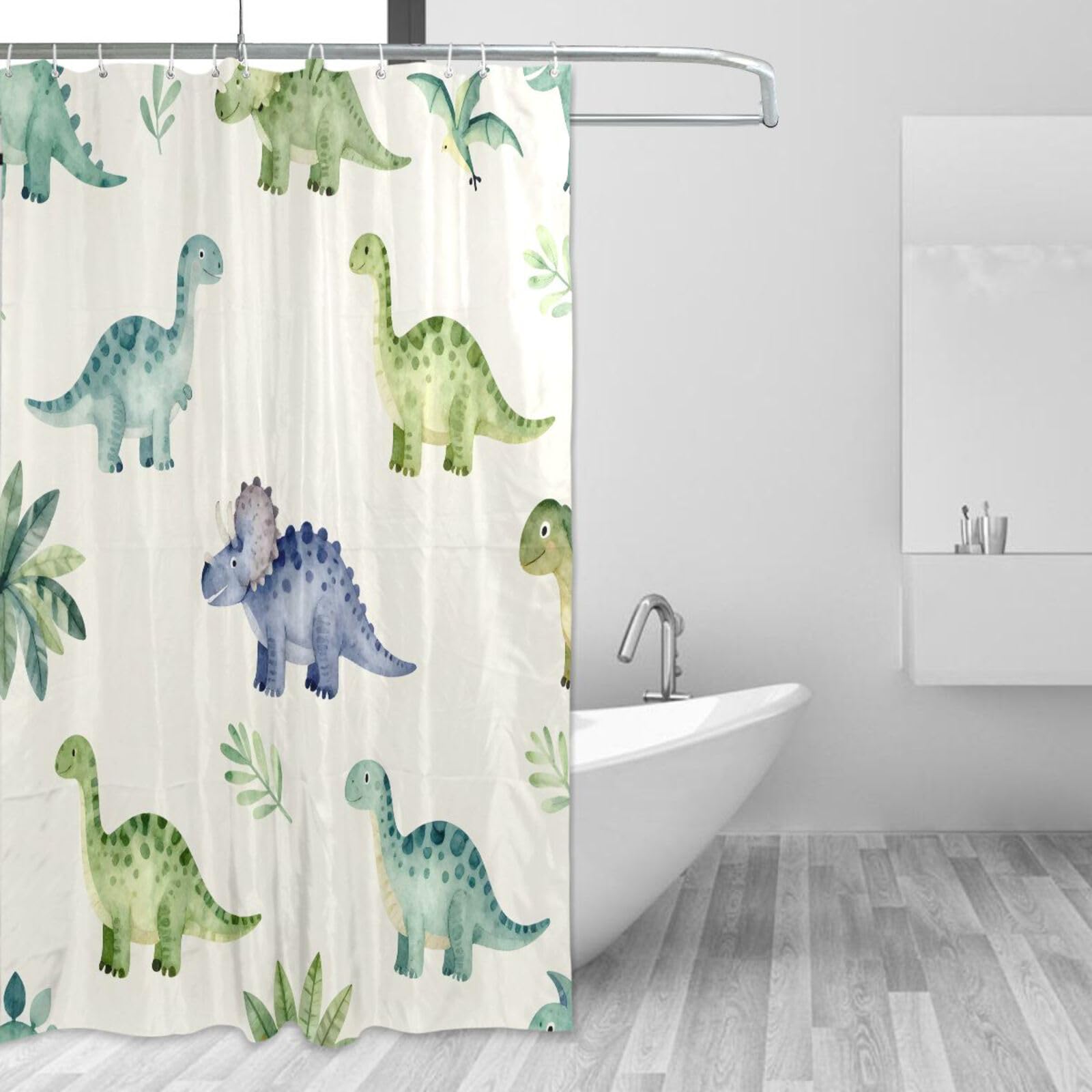 Rideau de douche imperméable contre l'humidité en tissu lavable résistant dinosaures 157x183 cm