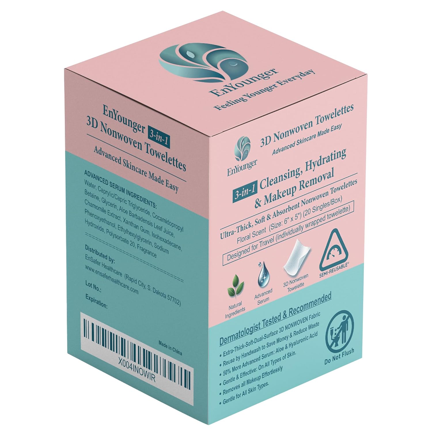 3-in-1 Makeup Remover Wipes 20ct Individually Wrapped for Travel– Ultra-Thick 3D Nonwoven for Instant Waterproof Makeup Removal, Cleansing & Hydration, Alcohol-Free Hypoallergenic, Scented