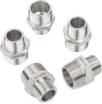 LTWFITTING Bar Production Stainless Steel 316 Pipe Hex Reducing Nipple Fitting 1" x 3/4" Male NPT Water Boat Pack of 5