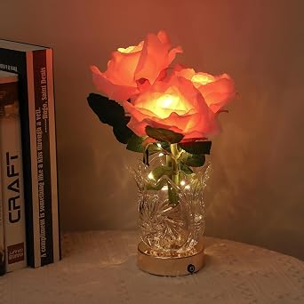 WSYEAR Rose Flower Lamp,Birthday Gifts for Women,Rechargeable Cordless LED Touch Lamps,3-Colour Infinitely Dimming Small Night Light,for Living Room,Dining Room