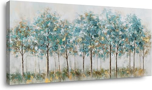 Miniatura 23 de ZOMNAI Pintura al óleo de bosque nebuloso y misterioso de otoño para sala de estar y oficina, obra de arte vintage y retro en lienzo, estilo Arte de