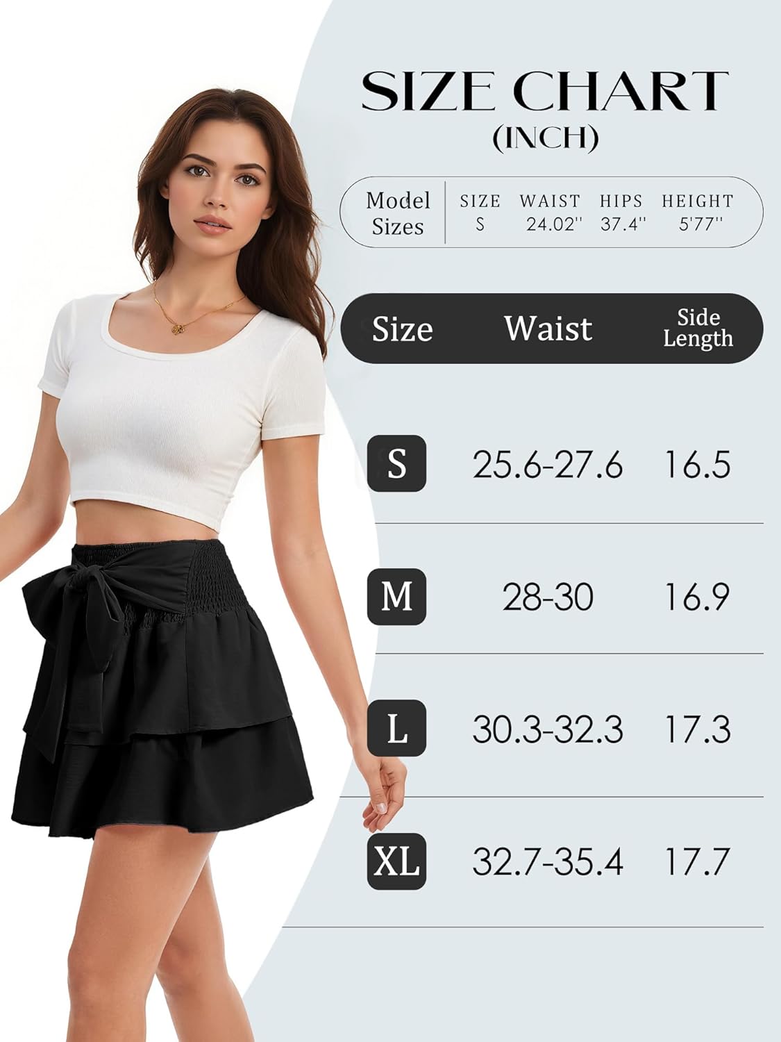 Women's Bow Mini Skirt Flowy High Waisted Ruffle Hem Short Skirts Cute Boho A-Line Layered Skater Skirt - Image 7