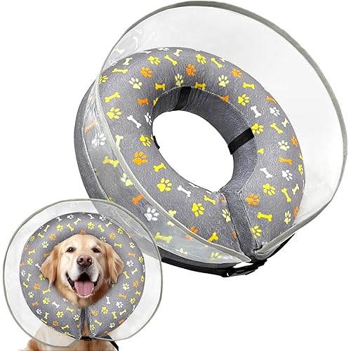 Dog Cone Collar with Enhanced Anti-Licking, Inflatable Dog Cone After Surgery, Adjustable Size with Soft Padding for Small Medium Large Dogs - L