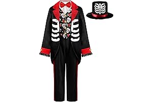 ReliBeauty Kids Coco Costume with Fake Collar and Hat: Day of the Dead Mariachi Costume