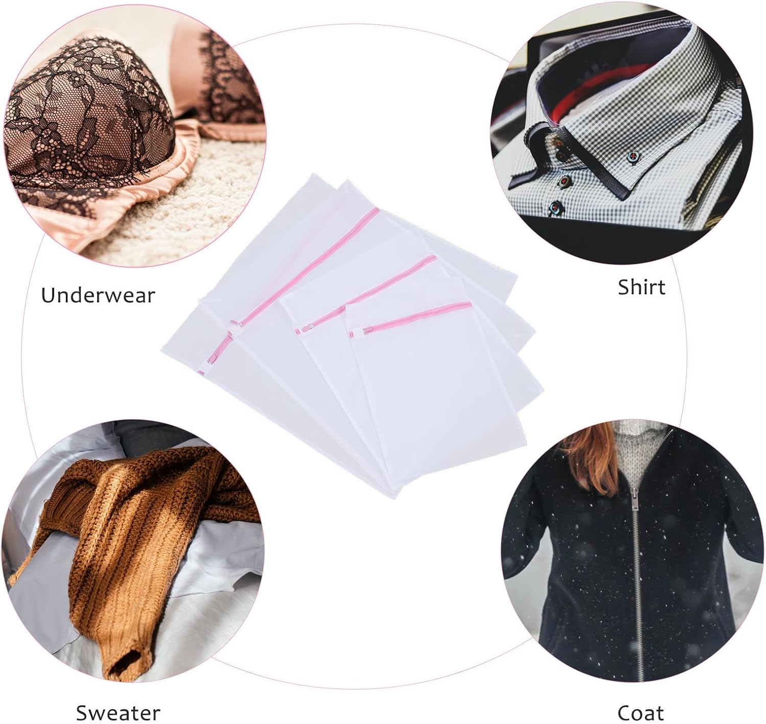 4pcs Mesh Laundry Bags for Washing Delicates, Nylon Bra Pouch Set