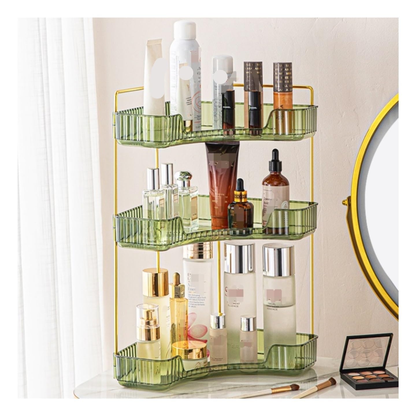 Organizzatore Trucchi Organizer Trucchi 3 Tier Makeup Organizer for Bathroom Corner Vanity Countertop Makeup Organizer Holder Cosmetics Skincare Storage Porta Trucchi Organizer (Color : Grün, Size :