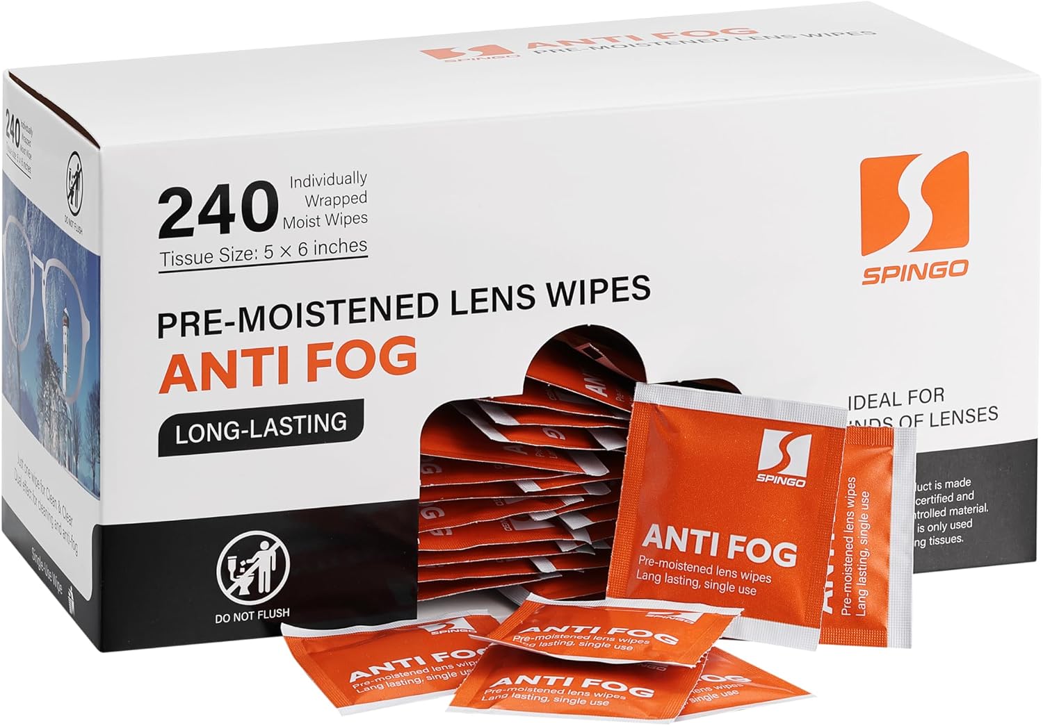 Anti Fog Wipes for Glasses, Pre-moistened Individually Wrapped Lens Wipes for Eyeglasses, Sunglasses, SKI Goggles, Face Shields (240 Count) | Pre-moistened individually wrapped Antifog lens wipes for Eyeglasses, Sunglasses, SKI Goggles, Face Shields