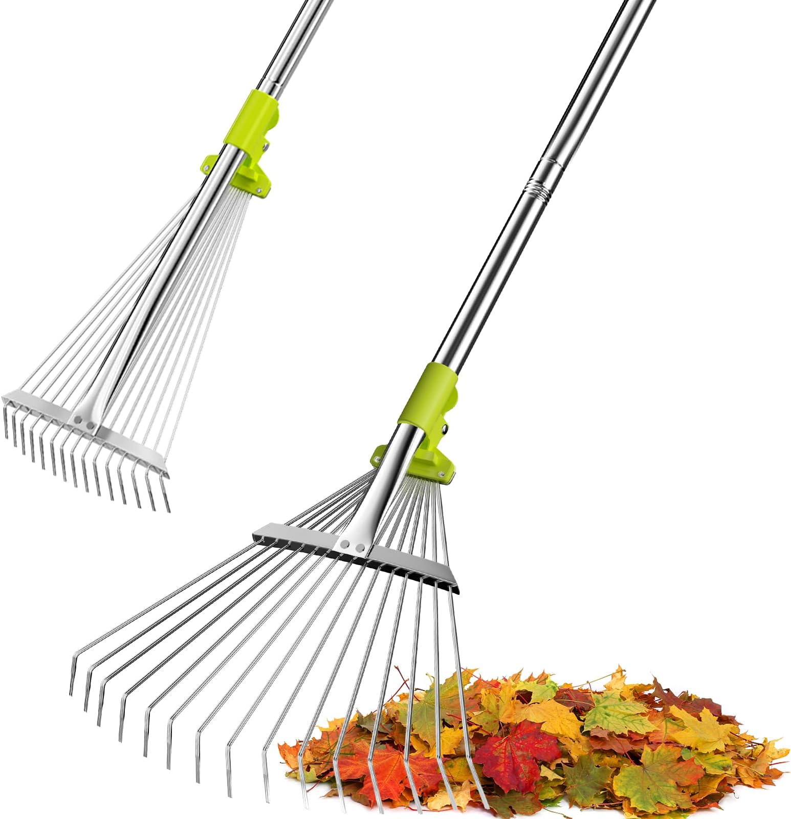 Rake for Leaves, Adjustable Rake with 7”15” Rake Head