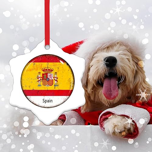 Miniatura 4 de WoGuangis Adorno de regalo de viajero del mundo para árbol de Navidad, bandera de España, adornos de Navidad de cerámica para árbol de Navidad, 3