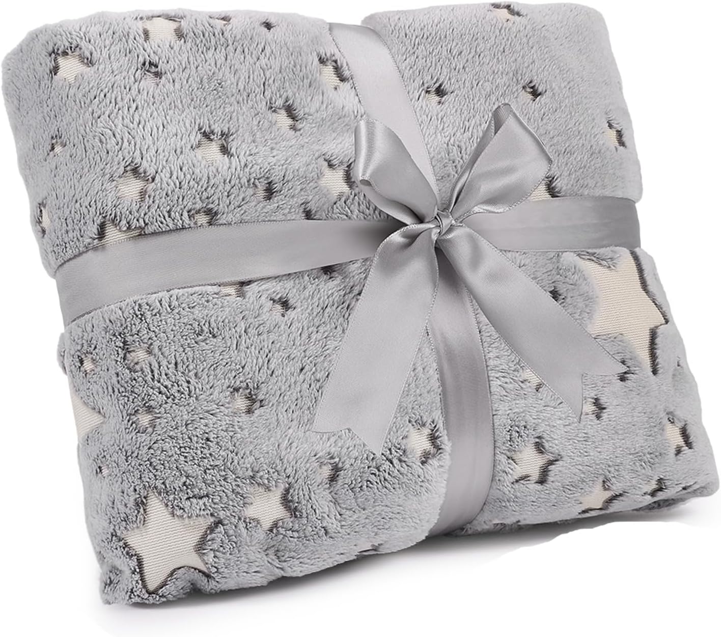 Exqline Glow in the Dark Star Blanket - Soft Microfiber Flannel Throw for Boys and Girls - Fleece for All Seasons, Grey (127 x 152cm)