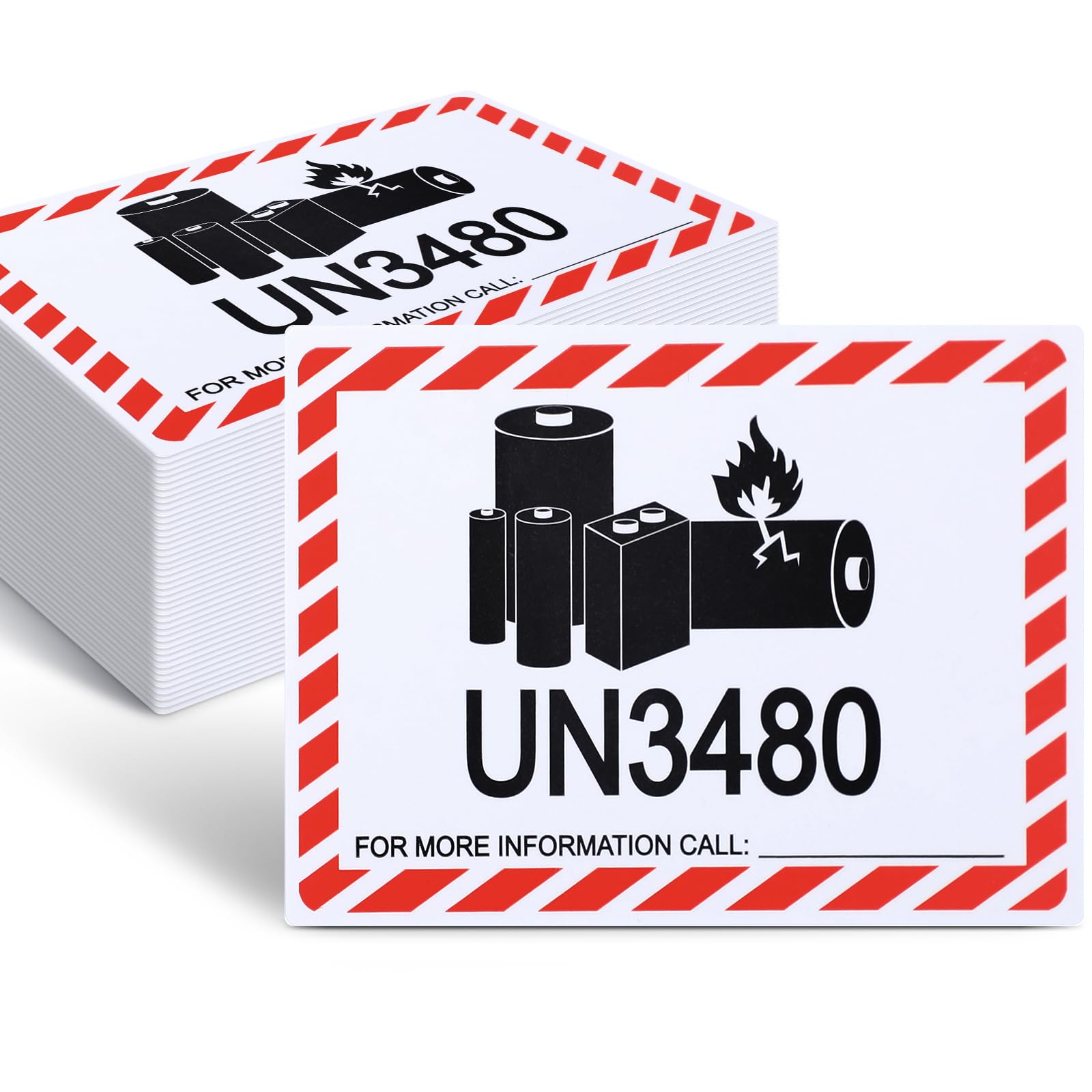 100 PCS UN3480 Caution Lithium Battery Labels - 4 x 2.75 Inch Lithium Ion Adhesive Safety Stickers for Shipping Smaller Packages Only
