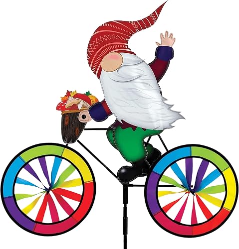 Bike Spinner Forest Gnome 30" – Whimsical Woodland Design, Weather-Resistant Outdoor Decor, Durable & Lightweight for Patios, Yards, and Gardens - Eye-Catching Wind Spinner with Rotating Wheels