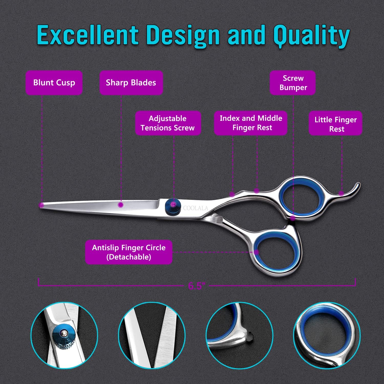 COOLALA Hair Cutting Scissors - Professional Salon Shears -3 COOLALA Hair Cutting Scissors - Professional Salon Shears -3