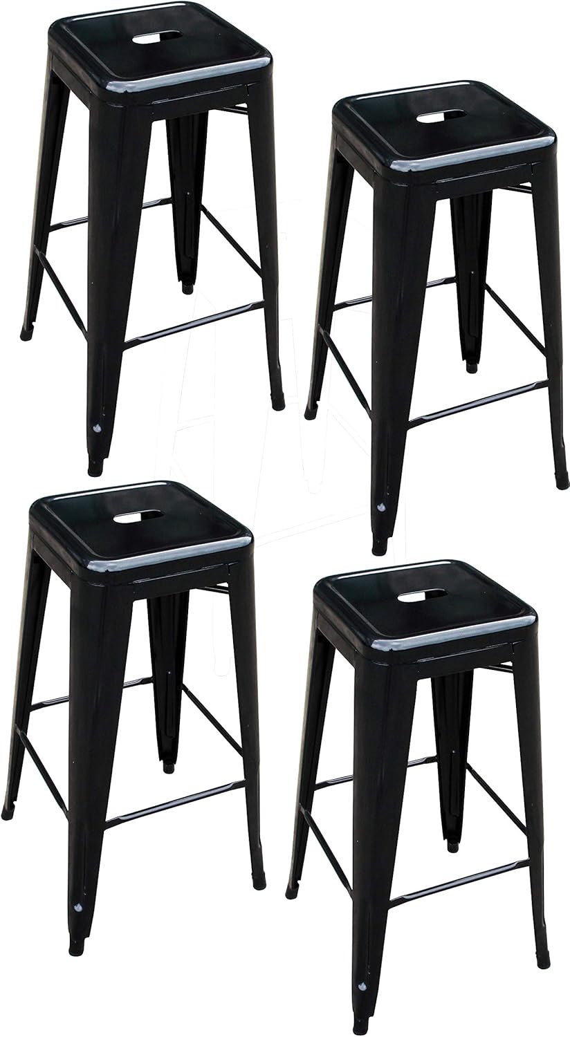 Metal Bar Stool Set, 30-Inch, Silver, Set of 4