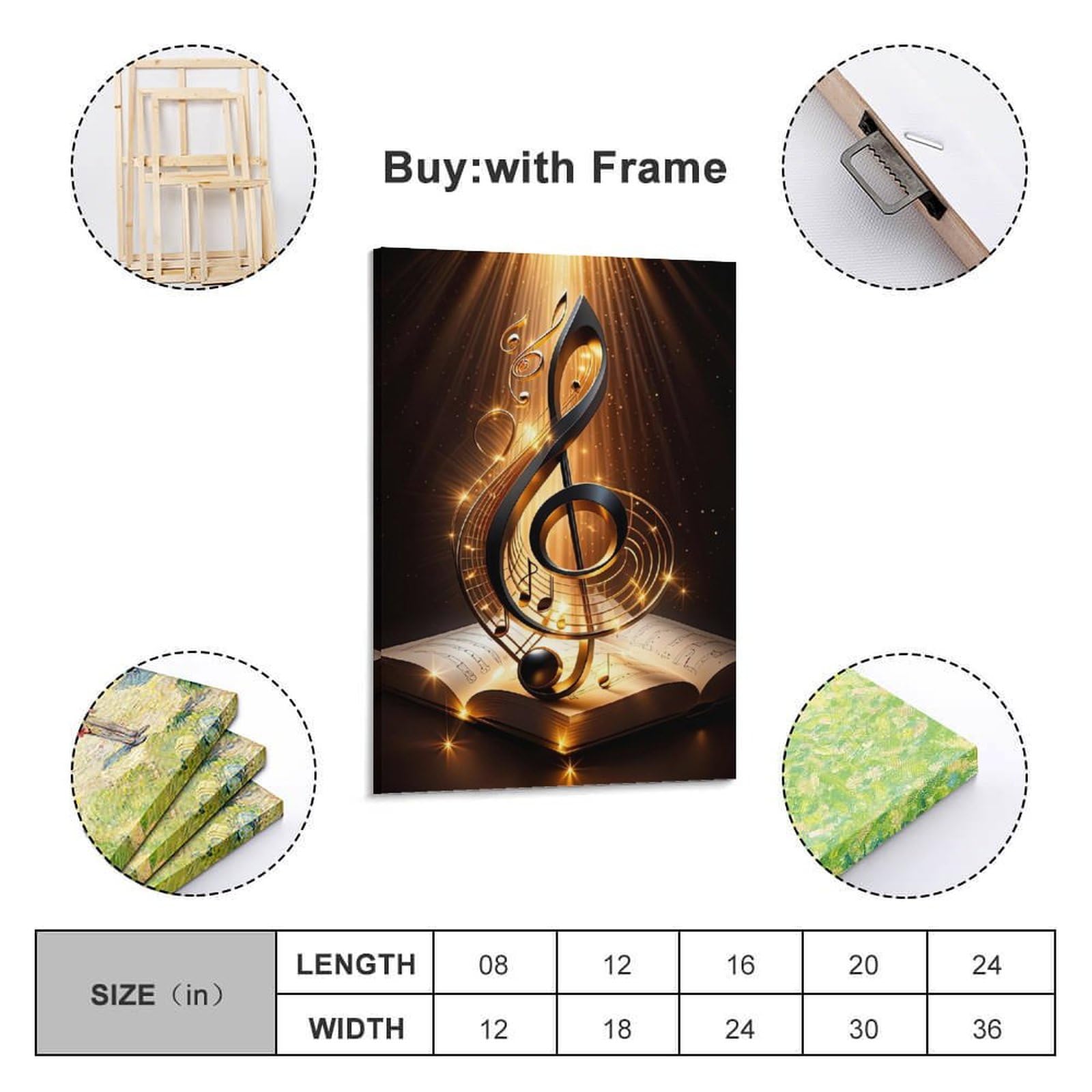 GLJXFP Poster decorativo da parete con illustrazione artistica 3D e note musicali, poster decorativo su tela, poster decorativo per camera da letto, per camera da letto, 40 x 60 cm
