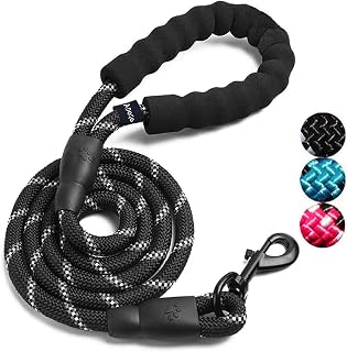 ADOGO® Rope Dog Lead with Soft Padded Handle and Reflective Threads Nylon Durable Dog Leash Safety 5FT Mountain Climbing Rope Twist Dog Lead For Small Medium Large Dogs (Black)