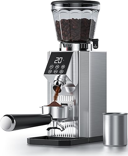 Burr Coffee Bean Grinder for Home Use with 45 Precise Grinding Settings, Espresso Grinder with Height Adjustable Funnel Stand, LED Touch Panel,