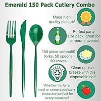 Vista 3 de Rubtlamp 180 cubiertos de plástico verde, utensilios de plástico de San Patricio resistentes, juego de cubiertos verdes desechables, cubiertos