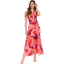 London Times Women's Elegant Floral V-Neck Sleeveless Wrap Maxi Dress for Wedding Guest & Special Occasions