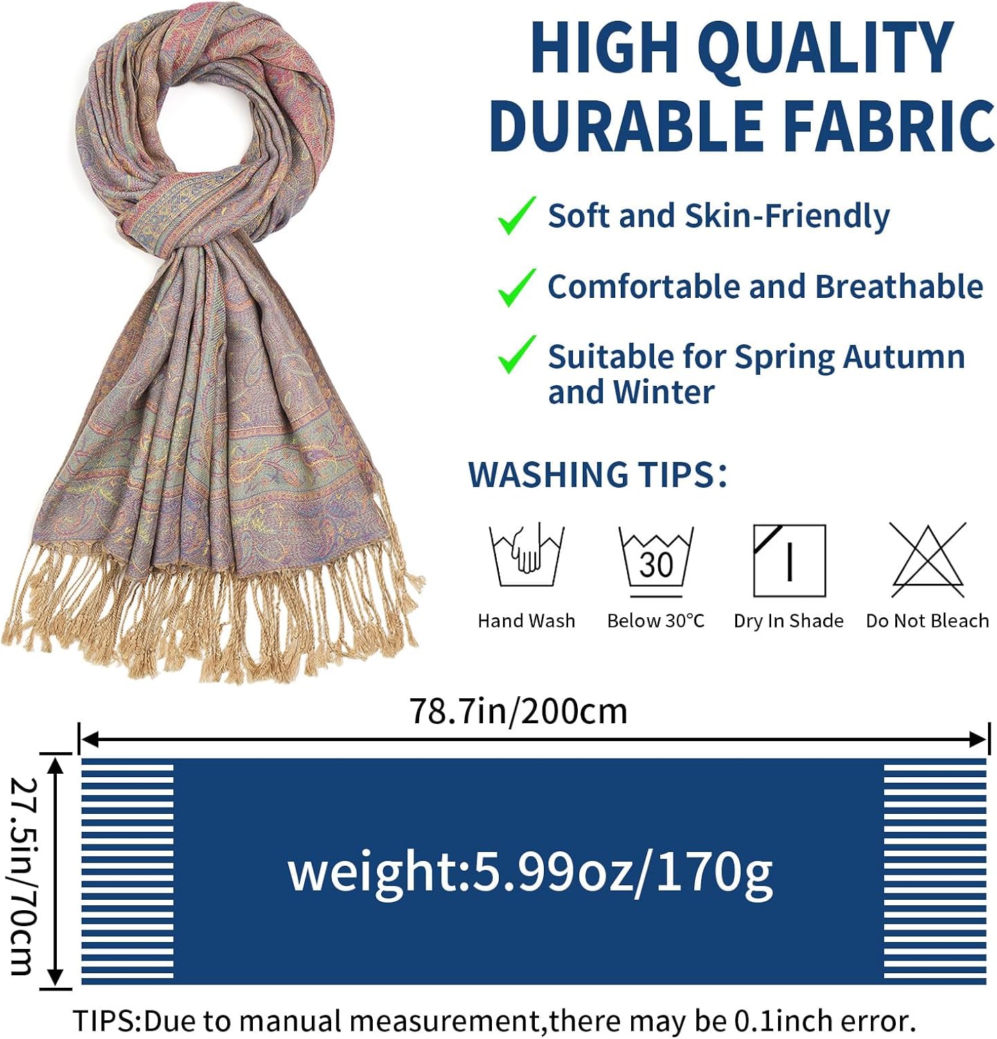 Paisley Pashmina Shawls and Wraps for Women Reversible Jacquard Festival Rave Pashmina Scarves with Fringe Vintage - Image 3