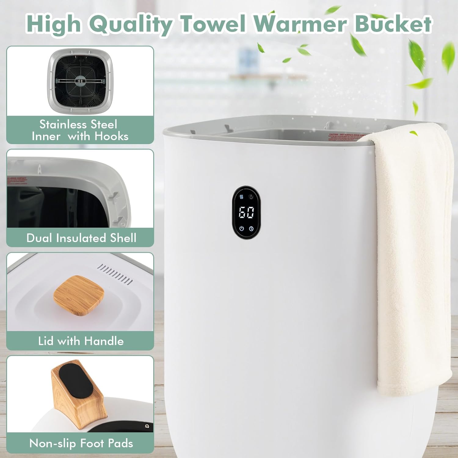 Tangkula 35L Large Towel Warmer Bucket, Luxury Hot Towel Heater w/ 20-90Min Timer & 2-5H Drying Mode, Aroma Tray, ETL Certified Bathroom Heater for Oversized Towels, Bathrobes, Blankets (White, 35L)