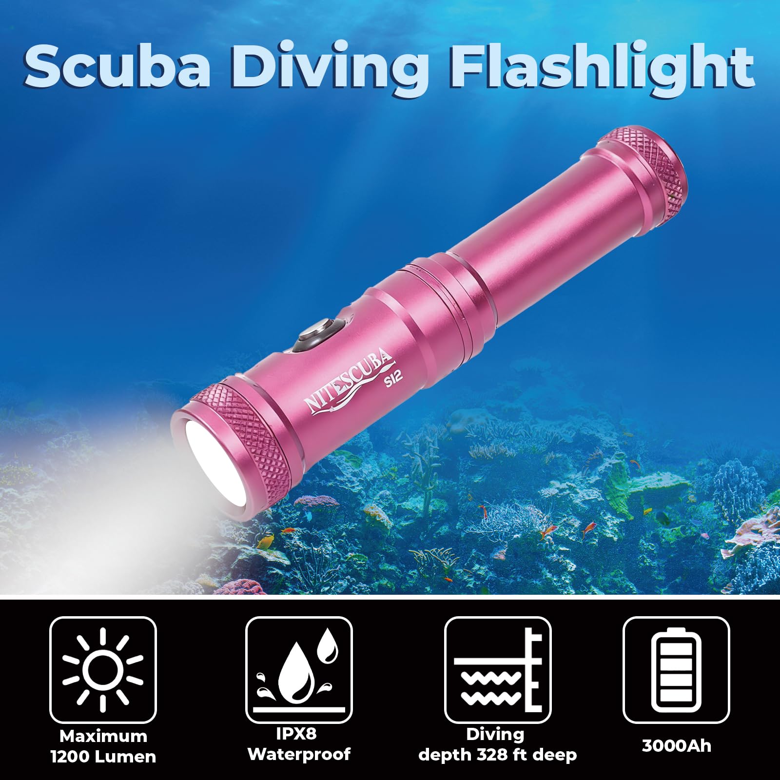 nitescuba Lampe torche de plongée sous-marine 1200 lumens avec support de 100 m avec batterie rechargeable étanche professionnelle submersible pour sous-marin, grotte sous-marine, grotte à la tombée