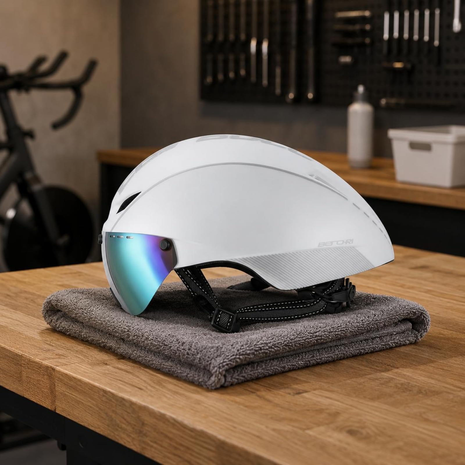 LOVIVER Casco da Ciclismo Monopezzo per Bici con Visiera Specchiata E Regolazione Sotto Mento Costruzione Resistente con Ventilazione Efficiente E Imbottitura